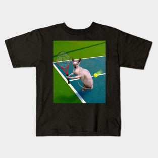 Sphynx Hairless Cat Playing Tennis Kids T-Shirt